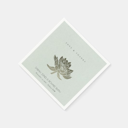 グラマラス淡い色のブルー銀蓮フローラモノグラム スタンダードカクテルナプキン (角)
