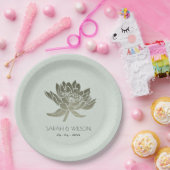 グラマラス淡い色のブルー銀蓮フローラモノグラム ペーパープレート (パーティー)