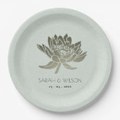 グラマラス淡い色のブルー銀蓮フローラモノグラム ペーパープレート (正面)