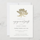 グラマラス淡い色の金ゴールドホワイトクラフトロータス婚約 招待状 (正面)