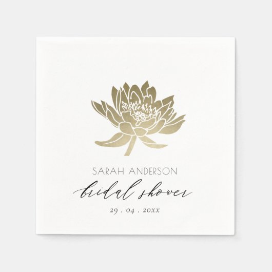 グラマラス淡い色の金ゴールドホワイトフローラブライダルシャワー スタンダードカクテルナプキン (正面)