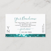 グラマラス白ティール(緑がかった色)スパークルグリッターとモノグラム 名刺 (裏面)