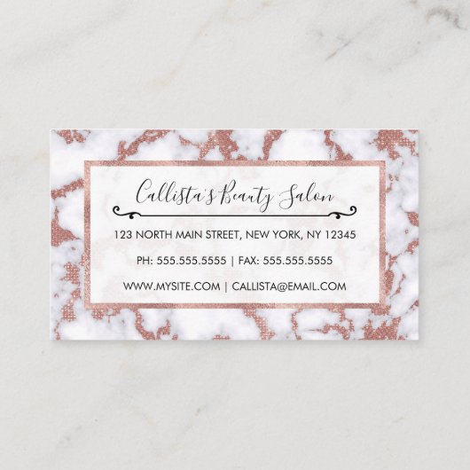 グラマラス白バラ金ゴールドグリッター大理石パターン ロイヤリティカード (裏面)