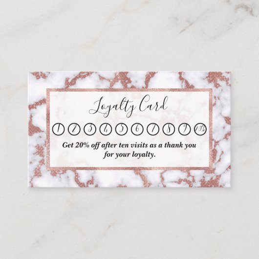 グラマラス白バラ金ゴールドグリッター大理石パターン ロイヤリティカード (正面)
