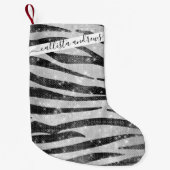 グラマラス白黒スパークリーグリッターゼブラストライプー スモールクリスマスストッキング (正面)