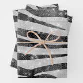 グラマラス白黒スパークリーグリッターゼブラストライプー ラッピングペーパーシート (インサイチュ)