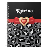 グラマラス白黒ヒョウ、レッドボウ&ジュエル ノートブック (正面)