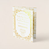 グラマラス素晴らしな金ゴールドギャツビー結婚アールデコ 箔カード (正面)