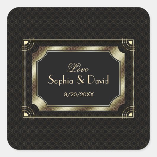 グラマラス素晴らしギャツビー金ゴールドブラックアールデコズ スクエアシール (正面)