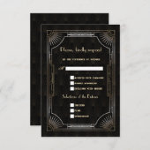 グラマラス素晴らしギャツビー金ゴールド結婚アールデコ 出欠カード (正面/裏面)