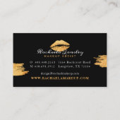 グラマラス美しいブラック&金ゴールドリップメイクアップアーティスト 名刺 (裏面)