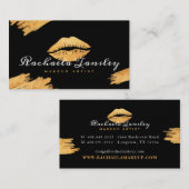 グラマラス美しいブラック&金ゴールドリップメイクアップアーティスト 名刺 (正面/裏面)