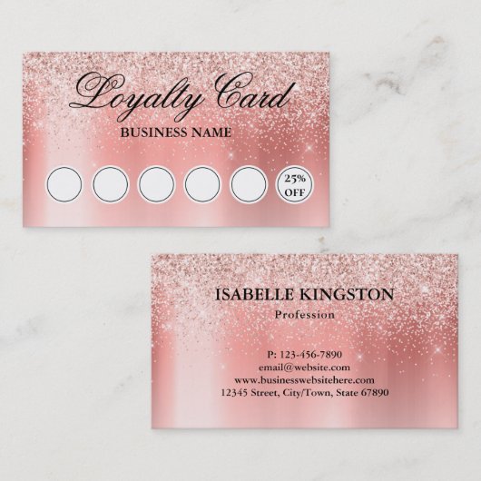 グラマラス赤面バラ金ゴールドグリッターロイヤリティカード 名刺 (正面/裏面)