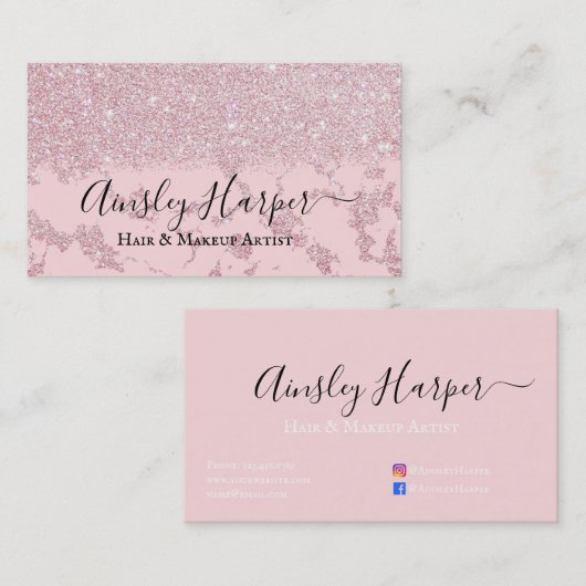 グラマラス赤面ピンク金ゴールドグリッター大理石グラデーション 名刺 (正面/裏面)