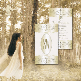 グラマラス金ゴールドとクリーム華美オーナメントイニシャル 名刺