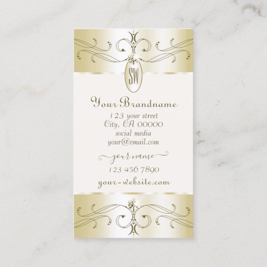 グラマラス金ゴールドとクリーム華美オーナメントイニシャル 名刺 (裏面)
