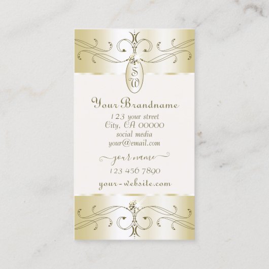 グラマラス金ゴールドとクリーム華美オーナメントモノグラム 名刺 (裏面)