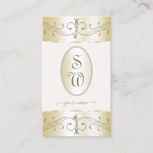グラマラス金ゴールドとクリーム華美オーナメントモノグラム 名刺 (正面)