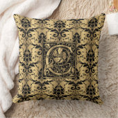 グラマラス金ゴールドとブラックダマスクプリントモノグラムC クッション (ブランケット)
