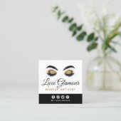 グラマラス金ゴールドアイラッシュブローズ美しいバーソーシャル スクエア名刺 (スタンド正面)