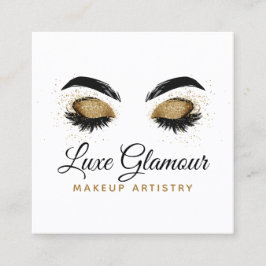 グラマラス金ゴールドアイラッシュメイクアップアーティスト美しいバー スクエア名刺