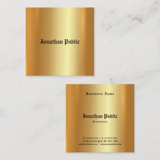 グラマラス金ゴールドエレガントプロフェッショナルプ芸術的ラン スクエア名刺 (正面/裏面)