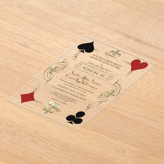 グラマラス金ゴールドカジノラスベガストランプのポーカー結婚ズ アクリル招待状 (レイダウン)