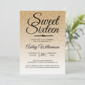グラマラス金ゴールドグラデーショングリッタースウィート16誕生日 招待状 (スタンド正面)