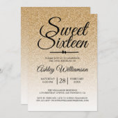 グラマラス金ゴールドグラデーショングリッタースウィート16誕生日 招待状 (正面/裏面)