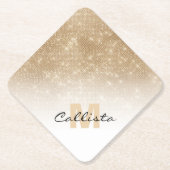 グラマラス金ゴールドグリッターシークインモノグラム ペーパーコースター (正面)