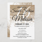 グラマラス金ゴールドグリッタースパークルスホワイトスウィート16 招待状 (正面/裏面)