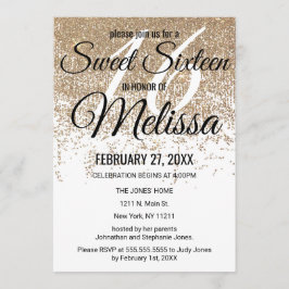 グラマラス金ゴールドグリッタースパークルスホワイトスウィート16 招待状