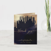 グラマラス金ゴールドグリッタードリップダークインクモノグラムグラム サンキューカード (正面)