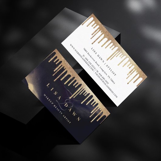 グラマラス金ゴールドグリッタードリップダークインクモノグラムグラム 名刺