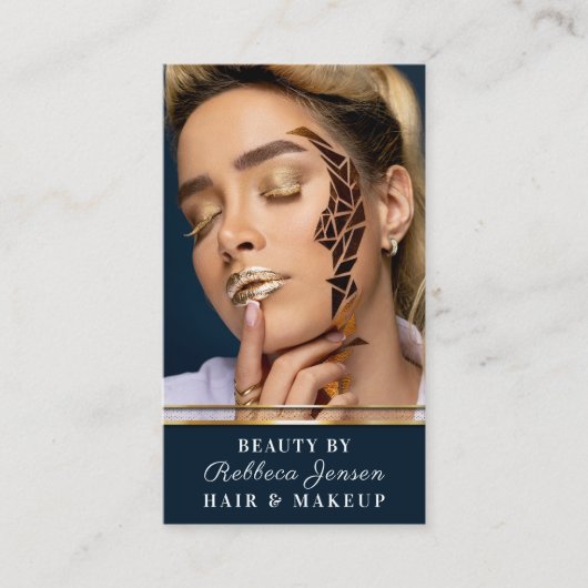 グラマラス金ゴールドグリッタードリップネイビー&金ゴールドグラムリップ 名刺 (正面)