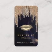 グラマラス金ゴールドグリッタードリップネイビー&金ゴールドグラムリップ 名刺 (正面)