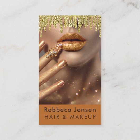 グラマラス金ゴールドグリッタードリップ金ゴールドグラムリップQRコード 名刺 (正面)