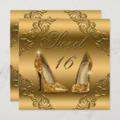 グラマラス金ゴールドグリッターハイヒールスウィート16 招待状 (正面/裏面)