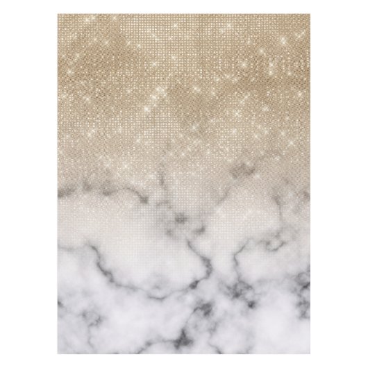 グラマラス金ゴールドグリッターホワイトマーブルグラデーション テーブルクロス (正面)