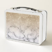 グラマラス金ゴールドグリッターホワイトマーブルモノグラム メタルランチボックス (裏面)