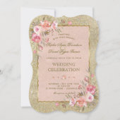 グラマラス金ゴールドグリッター赤面結婚フローラ 招待状 (正面)