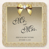 グラマラス金ゴールドスタイリッシュ&ジェム結婚ズ スクエアペーパーコースター (正面)