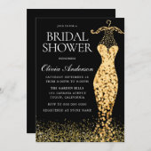 グラマラス金ゴールドスパークルドレスブライダルシャワー 招待状 (正面/裏面)