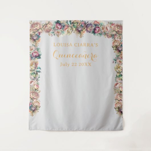 グラマラス金ゴールドダイヤモンドフローラキンセアニェラ タペストリー (正面)