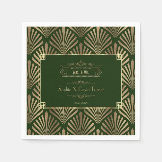 グラマラス金ゴールドダークグリーンアールデコ1920結婚s I スタンダードカクテルナプキン (正面)