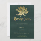 グラマラス金ゴールドダークグリーンロータスフローラ披露宴 招待状 (正面)