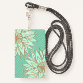 グラマラス金ゴールドティール(緑がかった色)グリーングリッターフラワーストライプズ バッジ (裏面ランヤード)