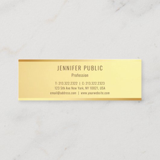 グラマラス金ゴールドテンプレートエレガントミニマルトレンディー スキニー名刺 (裏面)