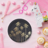 グラマラス金ゴールドトロピカルパームツリーオンブラック ペーパープレート (パーティー)