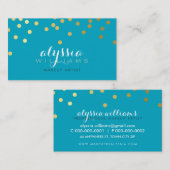 グラマラス金ゴールドフォイル紙吹雪ドットターコイズ 名刺 (正面/裏面)